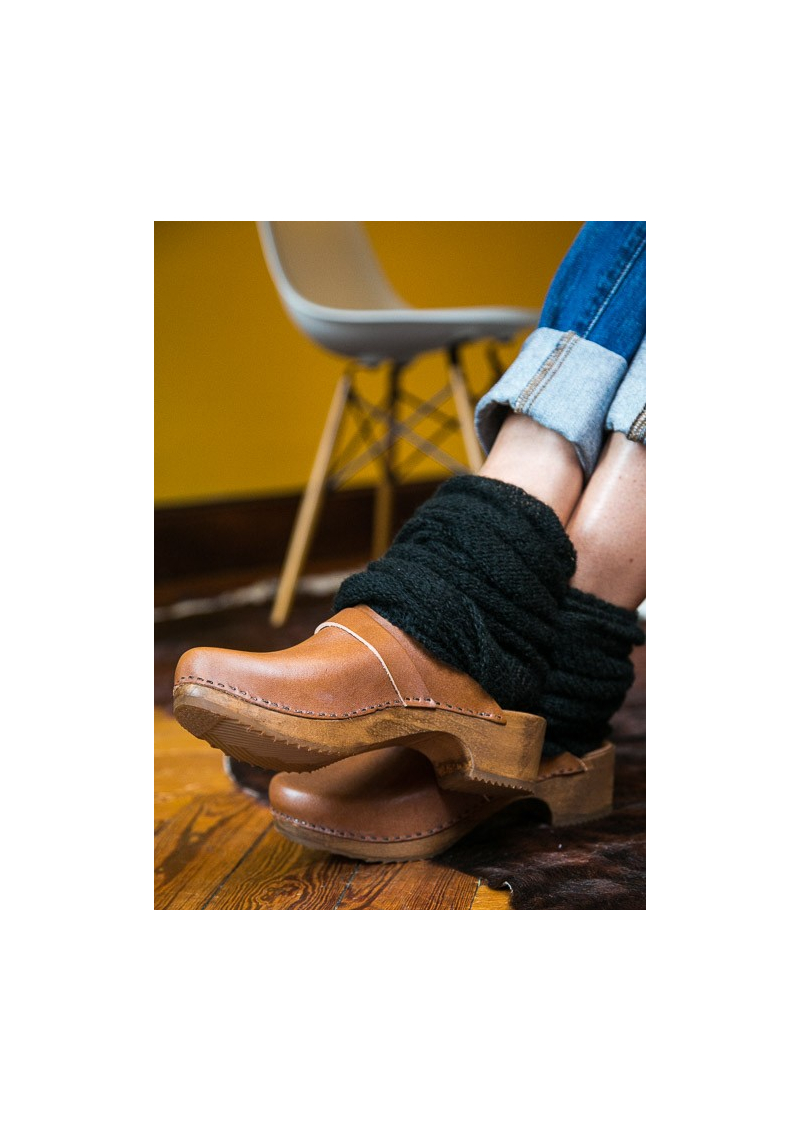 wooden leather clogs