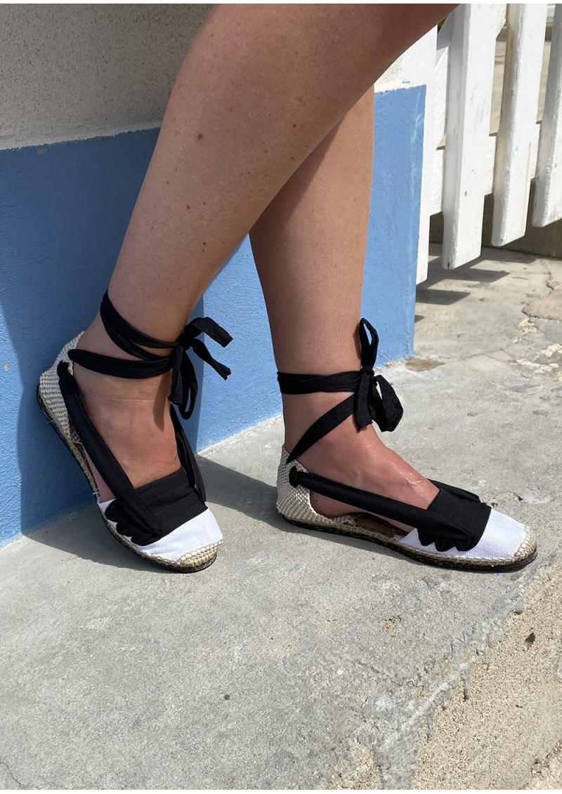 Sandale Espadrille Femme Daim Et Cuir Noir Made In France - L'Atelier Bottier - Taille 39