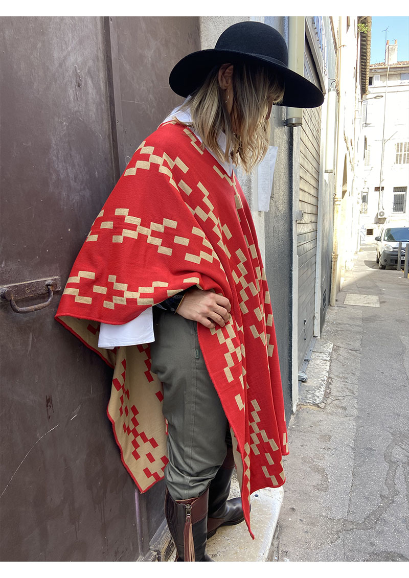 Poncho En Maille Extensible Cherry Knit - Orange Pêche - Taille Unique
